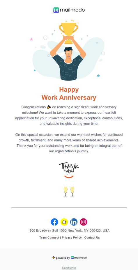 The Work Anniversary Email Template is to show appreciation, boost employee morale, and strengthen the employee-employer relationship. Companies can use this template to demonstrate their recognition of employees' dedication and loyalty. Anniversary Email Design, Work Congratulations, Appreciation Email, Work Anniversary Cards, Happy Anniversary Lettering, Happy Work Anniversary, Anniversary Letter, Employees Card, Birthday Email