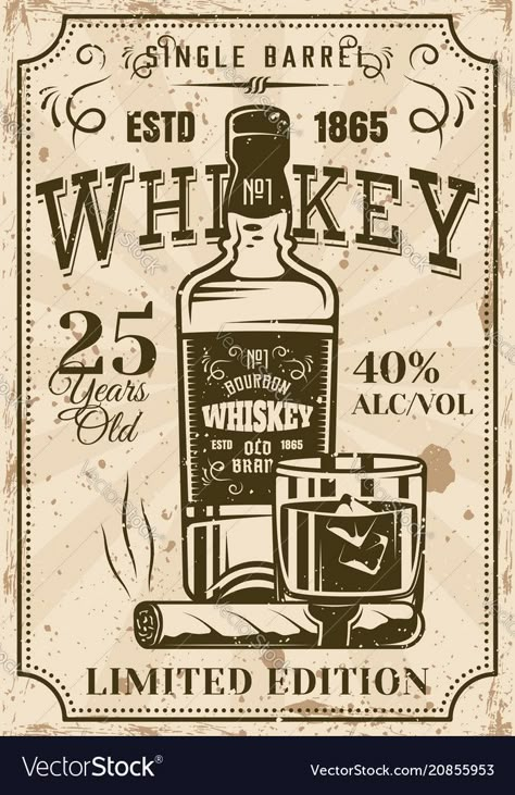 Whiskey Poster, Bottle Of Whiskey, Vintage Whiskey, Whiskey Label, Bar Poster, Cute Diy Room Decor, Typography Poster Design, Retro Advertising, Graphic Design Lessons