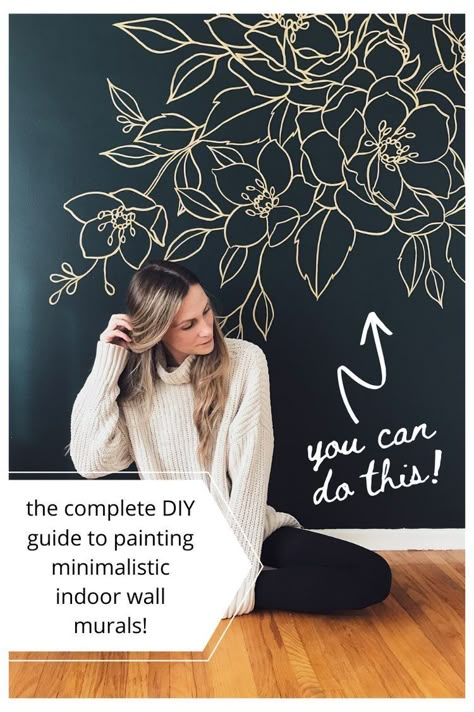 Wall Murals Painted Diy, Floral Wall Mural, Wall Murals Diy, Chalk Wall, Flower Mural, Diy Wall Painting, Hal Decor, Wall Painting Decor, Wall Murals Painted