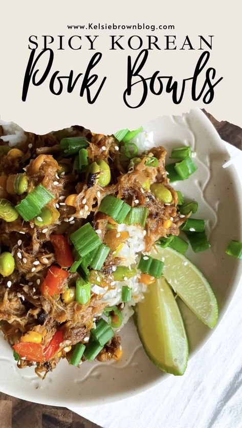 Spicy Korean Pork Bowls Pulled Pork Bowls, Korean Pulled Pork, Pork Bowls, Asian Stir Fry Sauce, Skillet Casserole, Family Friendly Dinner Recipes, Korean Pork, Healthy Meals Recipes, Pulled Pork Leftovers