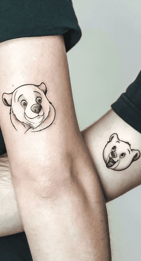 Brother Bear Matching Tattoo, Brother And Brother Tattoos, Tattoo With Brother, Brothers Tattoo Ideas, Tattoo Brother And Sister, Little Bear Tattoo, Tattoo For Brother, Tattoos For Brothers, Brother Bear Tattoo