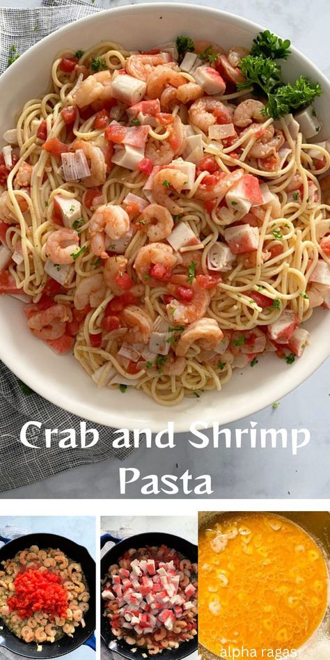 This Crab and Shrimp Pasta is truly incredible! Made with crab meat, shrimp, garlic, and tomatoes while being tossed in a delicious buttery sauce and topped with fresh Parmesan cheese. As a result, you get an outstanding flavor! Pasta With Crab Meat, Crab And Shrimp Pasta, Shrimp And Crab Pasta, Crab Meat Pasta, Crab Pasta Recipes, Make Alfredo Sauce, Crab And Shrimp, Crab Pasta, Crab Recipes