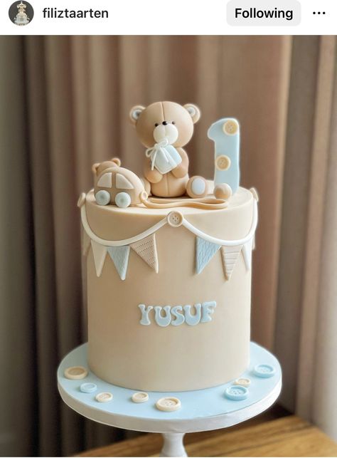 Bear Cake Design, Bear First Birthday Cake, First Birthday Cakes For Boys, Baby Boy First Birthday Cake, Baby Boy 1st Birthday Cake, Bear Cake Ideas, First Birthday Cake Boy, Bear Cake, Teddy Bear Cake