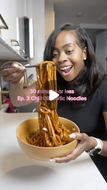 August DeWindt on Instagram: "Follow @theres.food.at.home for more recipes! | Recipe Below! 

Cook & prep time should be no more than 20 minutes. 

Serves 2 

Ingredients:
6-7 oz noodles (I used rice noodles but you can use any noodles) 
4 tbsp neutral oil (I used peanut oil) 
½ tbsp Chili flakes
3 cloves Garlic minced 
1 shallot minced 
1 ½  tbsp Dark soy sauce (regular is fine) 
½ tbsp Gochujang (optional) 
1 tsp rice vinegar 
2 tsp brown sugar 
4 scallions chopped 
1 tsp Toasted sesame seeds (optional) 
1 tbsp chili oil crisp (optional) 

How to:
Cook the noodles according to the package instructions. I like to do this while doing the following steps so everything is finished around the same time. 

In a wok or pan, heat the oil. Once hot add in the chili flakes, garlic and shallots and Garlic Chili Oil Noodles, Chili Oil Noodles, Garlic Chili Oil, Oil Noodles, Dark Soy Sauce, Garlic Noodles, Food At Home, Spicy Noodles, Garlic Butter Chicken