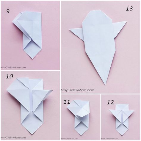 Ghost Origami Easy, Halloween Easy Arts And Crafts, Halloween Origami Easy Step By Step, Origami Ghost Step By Step, Easy Halloween Origami For Kids, Oragami Ideas Halloween, Easy Halloween Origami, Halloween Origami For Kids, Paper Ghost Craft