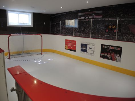 SmartRink is proud to be supplier of the 2015 CHEO Dream Home. A 25-by-15-foot synthetic ice rink with NHL style boards and glass. Basement Hockey, Hockey Basement, Indoor Ice Rink, Hockey Projects, Synthetic Ice Rink, Lap Pools Backyard, Indoor Hockey, Backyard Rink, Synthetic Ice