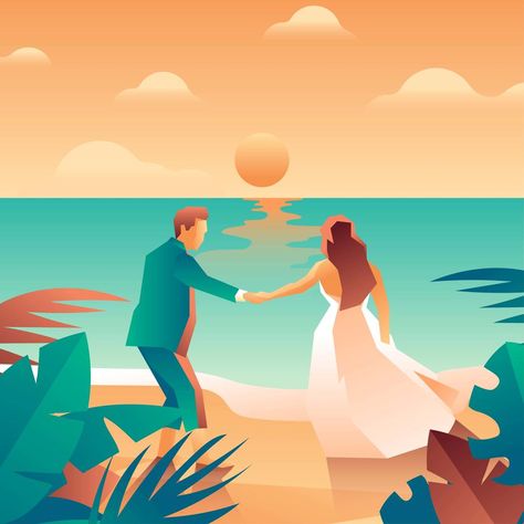 Beach Wedding Elements Vector Beach Wedding Ideas, Ocean Drawing, Sea Drawing, Beach Drawing, Wedding Graphics, Bridal Art, Beach Illustration, Wedding Elements, Sweet Lover