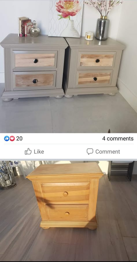 Wooden Nightstand Makeover, Pine Bedside Table Makeover, Small Nightstand Makeover, Oak Nightstand Makeover, 2 Drawer Nightstand Makeover, Old Night Stand Makeover, Two Tone Dresser Painted, Refurbished Bedside Table, Refurbished Night Stand Ideas