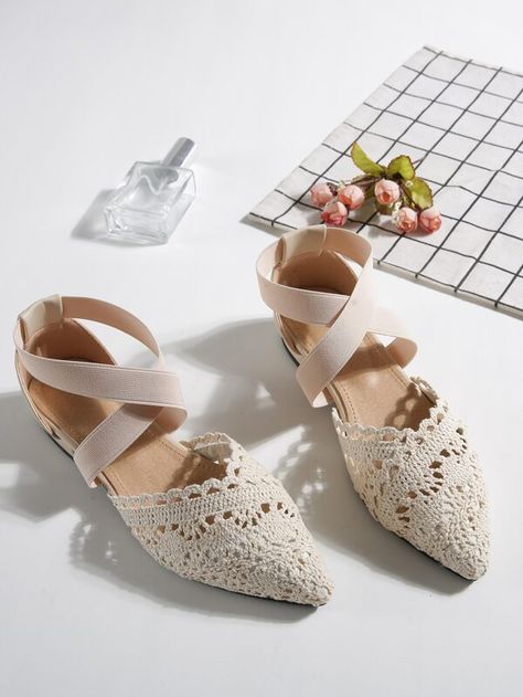 Minimalist Cross Strap Lace Flats for Sale Australia| New Collection Online| SHEIN Australia Bridesmaid Shoes Flat, Dressy Flats Shoes, Trend Shoes, Dressy Flats, Lace Flats, Wedding Shoes Bride, Wedding Shoes Flats, Flat Dress Shoes, Wedding Flats