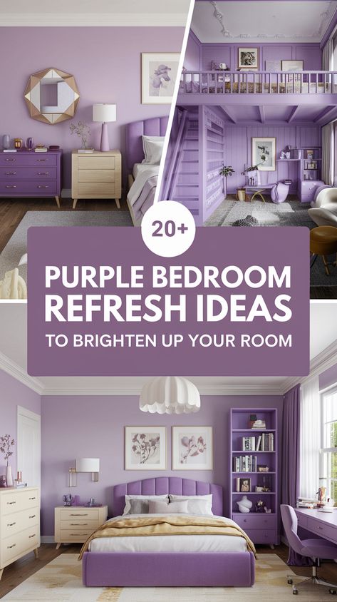 Struggling with finding the right color for your bedroom? These 20+ purple bedroom refresh ideas will help you create a serene and inviting space. Pin this to keep color inspiration on hand when it’s time to redesign your room. Girls Purple Bedroom, Purple Kids Room, Purple Accent Wall, Purple Girls Bedroom, Purple Paint Colors, Purple Palette, Comfortable Accent Chairs, Purple Bedroom, Purple Paint