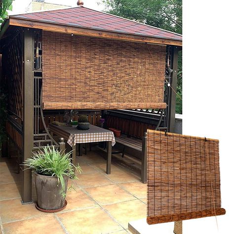 Cabana Ideas Backyard, Outdoor Roller Blinds, Bamboo Roller Blinds, Wooden Gazebo, Bamboo Curtains, Outdoor Pavilion, Outdoor Blinds, Bamboo Blinds, Bamboo Shades