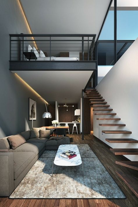 Deck Furniture Layout, Loft Interior Design, Modern Home Interior Design, Stair Case, Loft Interiors, 아파트 인테리어, Loft House, Loft Living, Modern Houses Interior