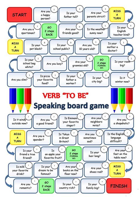 Verb TO BE - Speaking boardgame - English ESL Worksheets Speaking Board Game, Esl Board Games, English Grammar Games, Grammar Board, Ingles Kids, Speaking Activities English, Speaking Games, Verb To Be, Grammar Games