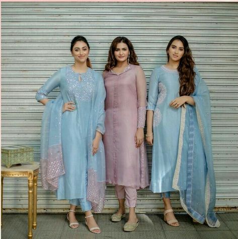 Pastel blue salwar suit Sky Blue Kurti Design Combination, Pastel Churidar, Pastel Suits Indian, Closed Neck Kurti Designs, Pastel Salwar Suit, Silk Salwar Suit Designs, Trendy Salwar Suit Designs, Pastel Kurti, Georgette Kurti Design