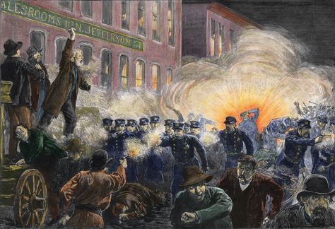 May 4, 1886: Haymarket Riot in Chicago occurred. Engraving of a scene from the Haymarket Riot. (Credit: Stock Montage/Getty Images) Police Font, Labor Union, Today In History, Industrial Revolution, Us Map, American History, Picture Gallery, Book Club, Labor