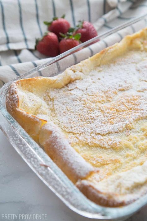 German Pancakes Recipe (aka Dutch Baby) - Pretty Providence German Pancake Recipe, Dutch Baby Pancake Recipe, German Pancakes Recipe, Dutch Baby Recipe, Best Breakfast Casserole, Baby Pancakes, German Pancakes, Dutch Baby Pancake, Glass Pan