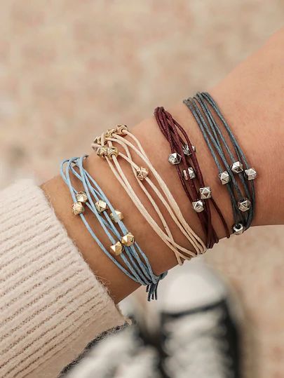 Bracelets | Bracelets Sale Online | ROMWE Braided Rope Bracelet, Latest Bracelets, Wave Bracelet, Coin Bracelet, Wear Necklaces, Bohemian Bracelets, Woven Bracelets, String Bracelet, Anklet Bracelet