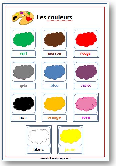 French Colours Worksheet, Colours In French, French Preschool Activities, French Colours, French Immersion Kindergarten, French Lessons For Beginners, Learning French For Kids, French Basics, Poster School