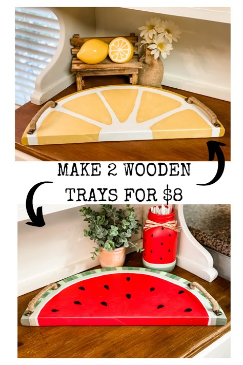 Best Selling Diy Projects, Lemon Wood Decor, Watermelon Home Decor, Summer Signs Diy, Summer Craft Decor, Wood Summer Crafts, Fun Summer Diy Projects, Diy Serving Tray Ideas Wood, Diy Summer Craft Ideas For Adults