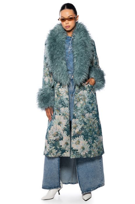 FLEUR LANE BROCADE TRENCH COAT curated on LTK Spring Denim Jacket, Brocade Coat, Trendy Blazers, Heavy Winter Coat, Faux Fur Shawl, Fur Cuffs, Black And White Cardigans, Scarf Jacket, Fur Shawl