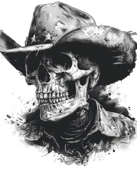 Native American Tattoo Art, Pirate Skull Tattoos, Graveyard Tattoo, Outlaw Tattoo, Cowboy Skull, Cowboy Tattoos, Native American Tattoo, Skeleton Drawings, Bull Tattoos