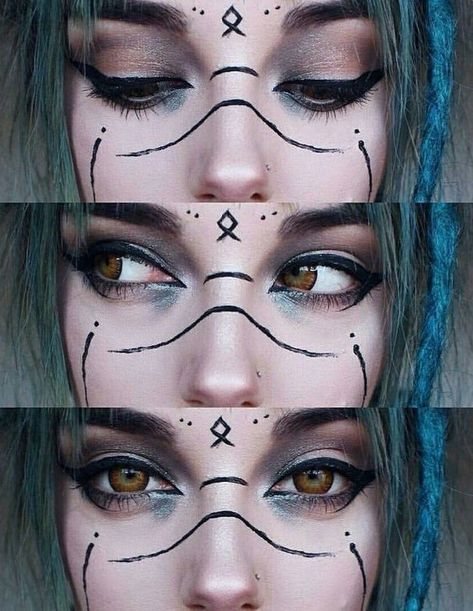 Eye Makeup With Green, Makeup With Green, Pagan Makeup, Dark Fairy Makeup, Warrior Makeup, Viking Makeup, Vintage Halloween Costumes, Witchy Makeup, Halloween Makeup Witch