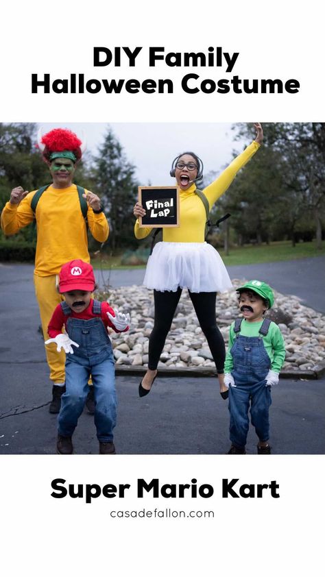 casadefallon on Instagram: It’s a me, Mario 🔧 ... and Luigi, Bowser and Final Lap ☁️ ⁣ ⁣ Halloween this year looked different, but we weren’t letting that hold us… Mario Kart Final Lap Costume, Final Lap Costume, Super Mario Cloud Costume, Final Lap Mario Kart, Final Lap Costume Mario Kart Diy, Easy Mario Character Costume, Mario Family Halloween Costumes, Diy Mario Character Costumes, Mario Party Costume