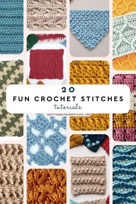 Learning fun crochet stitches is a great way to hone your crochet skills. Pick from 20 cool crochet stitches here to fuel your creativity! Cool Crochet Stitches Free, Different Kinds Of Crochet Stitches, Fun Crochet Stitches For Blankets, Learn Crochet Stitches, Pretty Crochet Stitches For Blankets, Yarn Saving Crochet Stitches, Textured Crochet Stitches In The Round, Crochet Motif Patterns Diagram, Unique Crochet Stitches Free