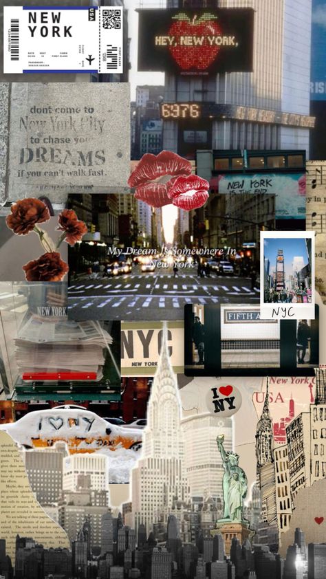 #collage #aesthetic #nyc #newyork #newyorkcity Nyc Collage Aesthetic, Collage Themes Ideas, Nyc Aesthetic Wallpaper Night, Insta Story Collage, New York City Collage, Nyc Aesthetic Wallpaper, Nyc Collage, New York Collage, Nyc Wallpaper