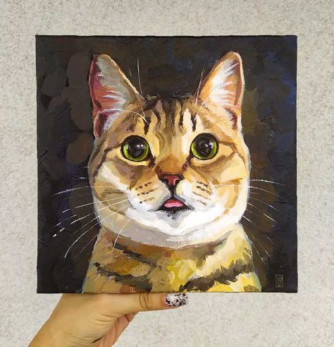 Painted Cat Portrait, Cat Head Painting, Realistic Cat Painting, Cat Painting Acrylic, Cat Acrylic Painting, Royal Pet Portrait, Pet Portrait Paintings, Cat Portrait Painting, Cat Acrylic