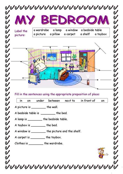 Bedroom Worksheet, Preposition Worksheets, English Grammar Exercises, Reading Comprehension Lessons, Grammar For Kids, Teaching English Grammar, Learning English For Kids, English Worksheets For Kids, Kids English