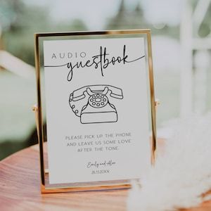 Capture the heartfelt messages of your loved ones with the Audio Guestbook Sign Template, perfect for weddings and special events. This minimalist wedding guestbook alternative allows guests to leave their well-wishes through voicemail or phone messages, creating a unique and personal keepsake. Encourage your guests to simply pick up the phone, record their message, and let their words be heard for years to come FLD069 Audio Guest Book, Pick Up The Phone, Story Wedding, Wedding Guest Book Sign, Heartfelt Messages, Phone Messages, Audio Book, Well Wishes, Wedding Guest Book Alternatives