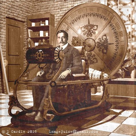 HG Wells Sitting in Time Machine by imagejuice 1960s Posters, Hg Wells, Time Travel Machine, Classic Sci Fi Movies, H G Wells, Classic Sci Fi, The Time Machine, Steampunk Costume, Steampunk Design