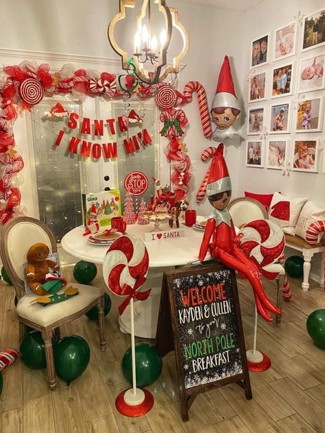 Kitchen Elf Ideas, Elf On The Shelf Themed Christmas Party, Elf On The Shelf Birthday Party Ideas, Elf On The Shelf Fiesta, Elf On The Shelf Party Theme, Elf On The Shelf Bakery, Elf On The Shelf Christmas In July, Polar Express Breakfast For Kids, Christmas In July Elf On The Shelf