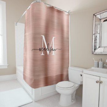 Elegant Gold Glitter Monogram Shower Curtain | Zazzle.com Shower Curtain Monogram, Elegant Bathroom Decor, Gray Shower Curtains, Rose Gold Sparkle, Head Board, Kiosk Design, Custom Shower Curtains, Gold Glam, Glam Metal