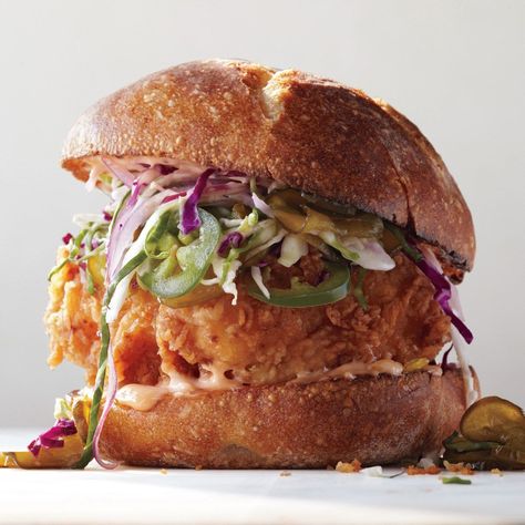 Fried Chicken Sandwich with Slaw and Spicy Mayo Spicy Mayo Recipe, Fried Chicken Sandwiches, Monte Cristo Sandwich, Chicken Sandwiches, Fried Chicken Sandwich, Spicy Mayo, Burgers Sandwiches, Chapati, Chicken Sandwich