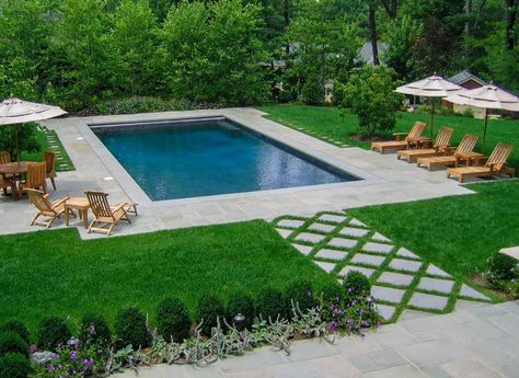 rectangle inground pool design small - Trendir Ideas De Piscina, Rectangular Swimming Pools, Rectangle Pool, Cheap Backyard, Pools Backyard, Backyard Landscaping Plans, Rectangular Pool, Inground Pool, Backyard Pool Landscaping