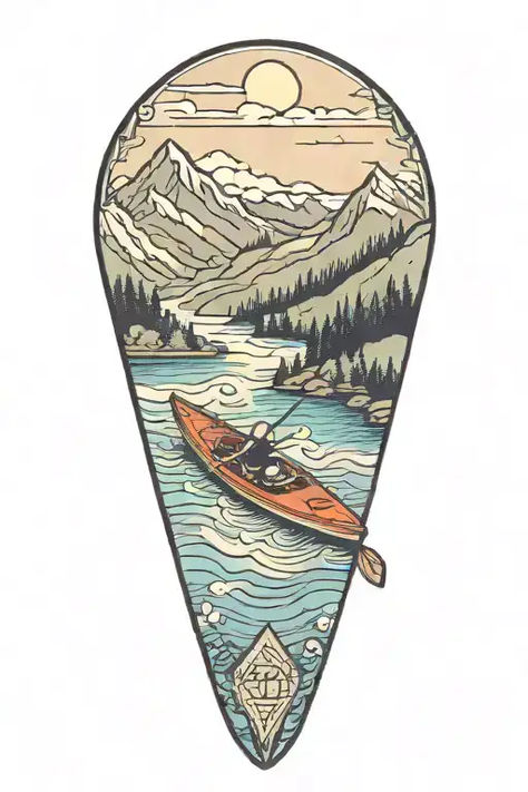 kayaking tattoo idea Kayak Paddle Tattoo, Kayak Drawing, Canoe Tattoo, Kayak Art, Meaningful Tattoo Ideas, River Tattoo, River Kayaking, Mountain Backdrop, Meaningful Tattoo