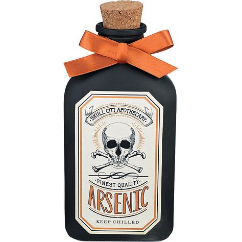 Criminal Mischief: Episode #16: Arsenic: An Historical and Modern Poison Arsenic Poison, Modern Halloween Decor, Tincture Bottles, Halloween Haunted House Decorations, Poison Bottle, Haunted House Decorations, Kid Friendly Halloween, Modern Halloween, Bottle Decor