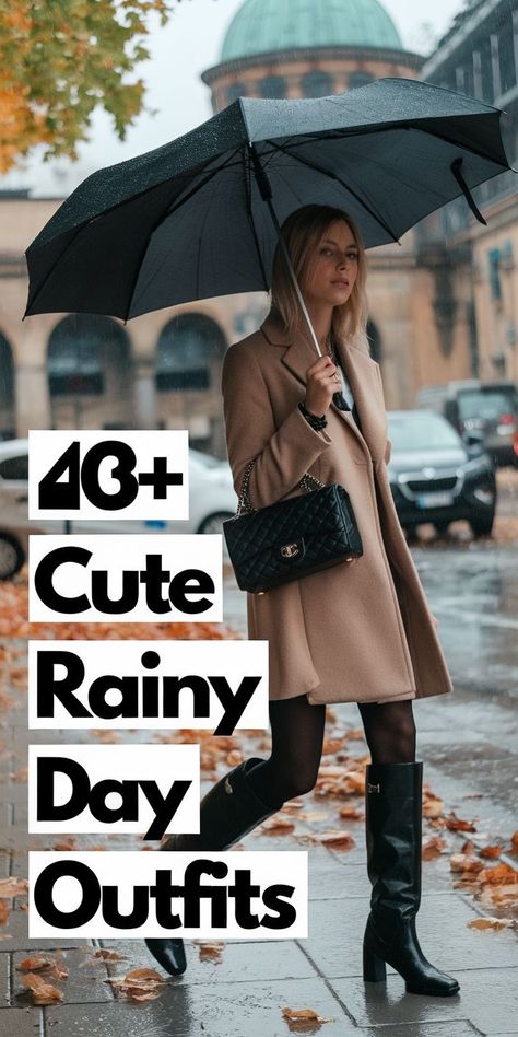 Layering Tips for Rainy Day Outfits Raining Work Outfits, Styling A Raincoat, Rainy Weather Office Outfit, Rainy Day Lunch Outfit, Work Outfits Women Rainy Day, Rainy Day Outfit For Work Fall, Classy Rainy Day Outfit, Rainy Day Outfit For Work Winter, Rainy Day Business Casual Outfits