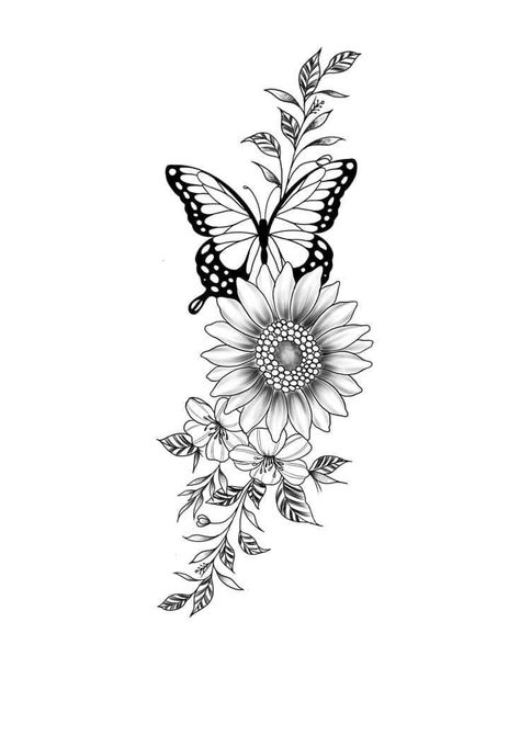 Sunflowers And Butterfly Tattoo, Sunflower And Butterfly Tattoo Forearm, Sunflowers And Butterflies Drawing, Butterfly And Sunflower Tattoo Designs, Sunflower Butterfly Tattoo Design, Forearm Tattoo Women Butterflies, Sunflower And Butterflies Tattoo, Butterfly With Vines Tattoo, Sunflower Forearm Tattoo Women