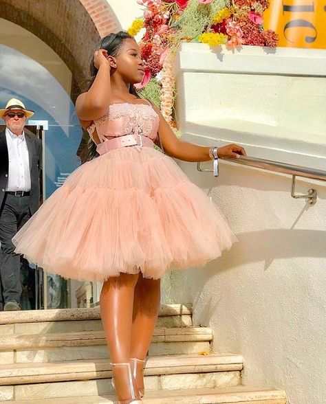 Changing Dresses For Maids, 21st Dress Ideas, Short Evening Dresses Classy, Changing Dresses, Sotho Traditional Dresses, African Bridesmaid Dresses, Sneaker Ball, Tulle Skirt Dress, Dresses With Lace