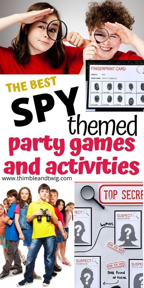 A Spy Detective Party birthday games. Secret Agent Party Games and Ideas. Spy Detective Birthday Party Ideas. #spyparty Spy Decorations, Spy Theme Party, Spy Party Games, Detective Crafts, Secret Agent Games, Spy Kids Party, Geheimagenten Party, Spy Camp, Spy Activities