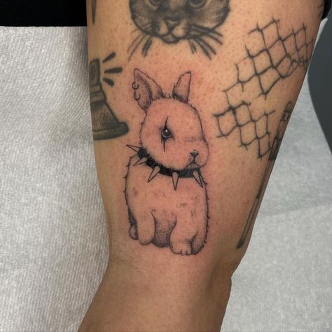 Scary Bunny Tattoo, Goth Rabbit Tattoo, Rope Bunny Tattoo, Corset Tattoo, Rat Tattoo, Bunny Tattoo, Bunny Tattoos, Traditional Tattoo Sleeve, Wicked Tattoos