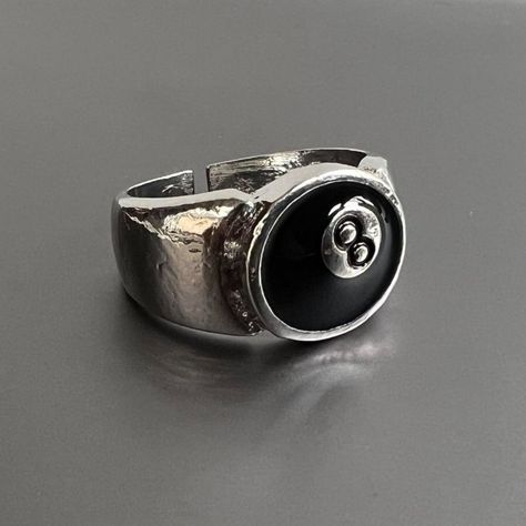 Y2k 2000s Vintage Retro Style 8 Ball Chrome Silver Ring These Rings Are Unisex! Size Can Be Adjusted Brand New 8 Ball Ring, 8ball Ring, Men’s Rings, 8 Ball Stussy, Streetwear Rings, Stussy 8ball, Rings Y2k, Chrome Ring, Streetwear Jewelry