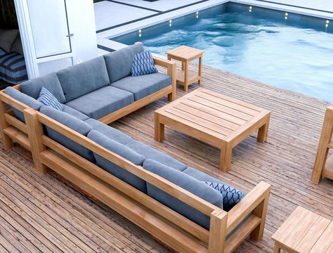 Palette Outdoor Furniture, Patio Sectional Diy, Outdoor Couch Diy, Garden Bench Plans, Palette Patio Furniture, Sofa Design Wood, Diy Pallet Bed, Outdoor Patio Diy, Pallet Patio Furniture