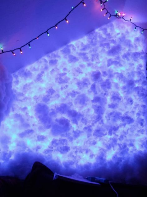 TikTok Cloud Wall Inspiration & Tutorial: How to Create Your own Cloud Wall - Days Inspired Cloudy Room Ideas, Led Room Inspo Aesthetic, Cloud Walls With Led Lights, Led Clouds On Wall, Cloud On Wall, How To Make A Cloud Wall, Led With Clouds, Wall Clouds Diy, Light Up Clouds Diy Wall