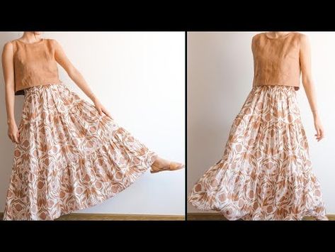 DIY tiered skirt | linen skirt - YouTube Three Tier Skirt Pattern, Tier Skirt Pattern, Diy Tiered Skirt, Linen Skirt Pattern, Three Tier Skirt, Skirt Linen, Tier 1, Three Tier, Linen Skirt