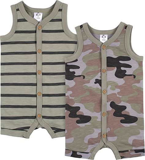 Baby Boy Camo, Baby Size Chart, Romper Designs, Gerber Baby, Toddler Romper, Cotton Sleepwear, Striped Rompers, Short Legs, Cute Style