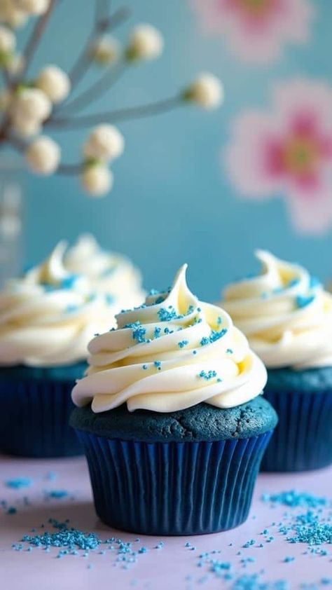 Blue Velvet Cupcakes Blue Velvet Cake Recipe, Blue Velvet Cake, Blue Velvet Cupcakes, Blue Velvet Cakes, Velvet Cake Recipes, Creamy Pudding, Blue Cupcakes, Simple Cake Designs, Blue Food Coloring